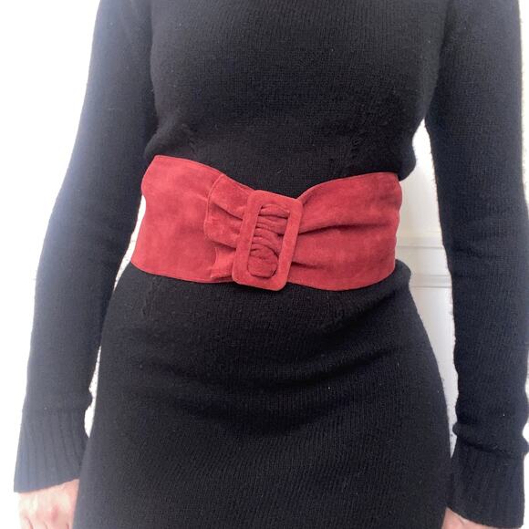 Vintage 1980s Maroon Red Microsuede Adjustable Length Wide Chunky Waist Belt - Picture 7 of 7